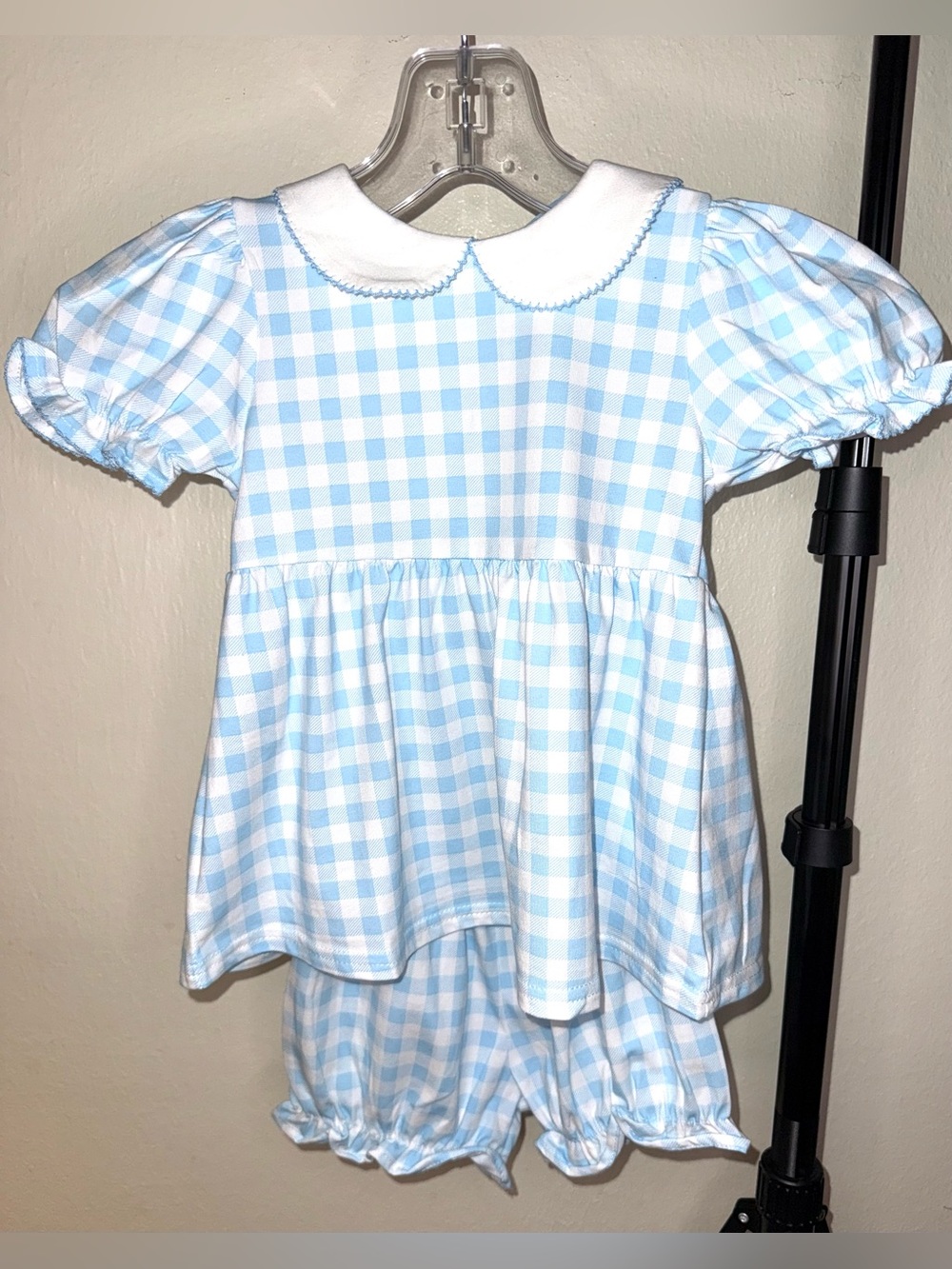Classic Whimsy Riley Gingham Knit Bloomer Set in Blue, size 24 mos, NWT